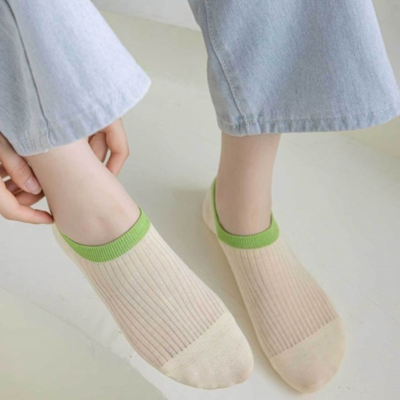 Striped Pure Cotton Round Mouth Boat Socks
